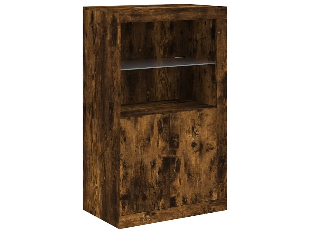 Buffet avec lumières LED chêne fumé 202x37x100 cm