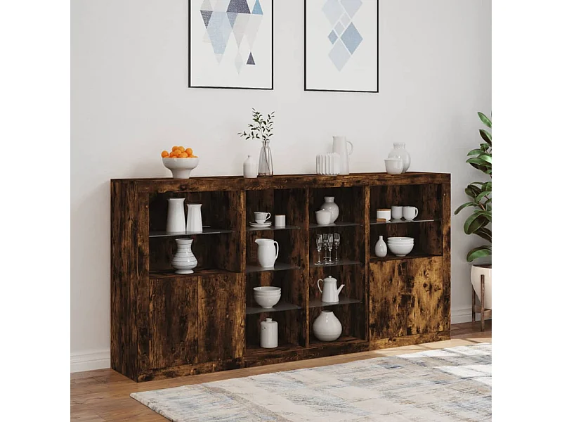 Dressoir met LED-verlichting 202x37x100 cm gerookt eikenkleurig