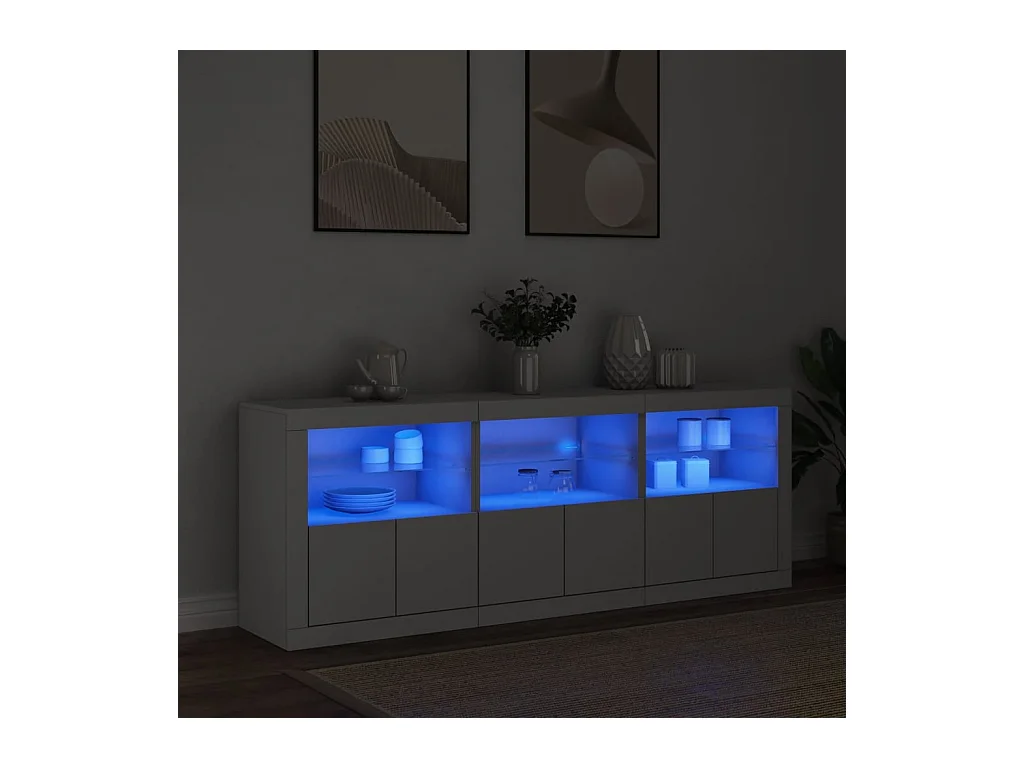 Buffet avec lumières LED blanc 181,5x37x67 cm