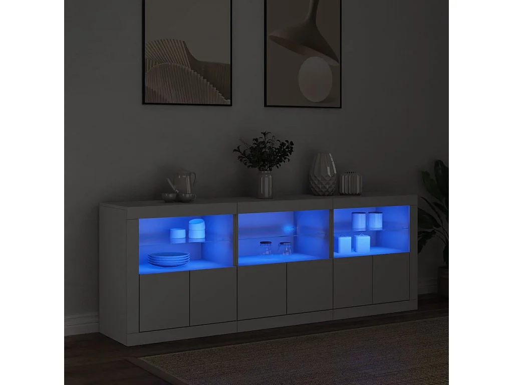 Dressoir met LED-verlichting 181,5x37x67 cm wit