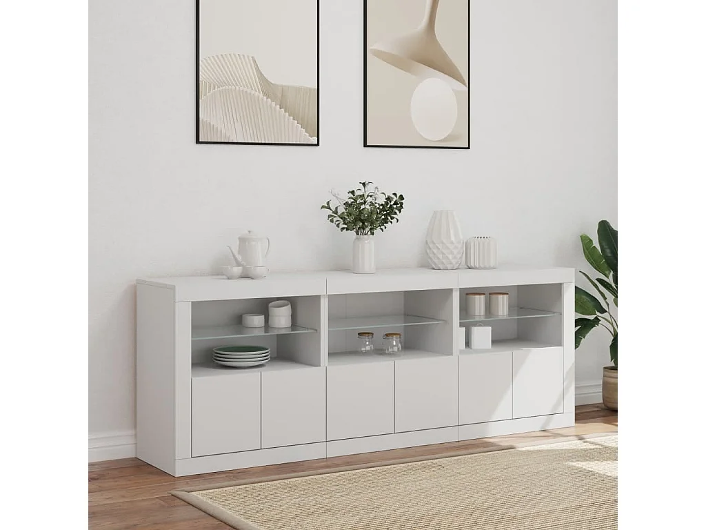 Dressoir met LED-verlichting 181,5x37x67 cm wit