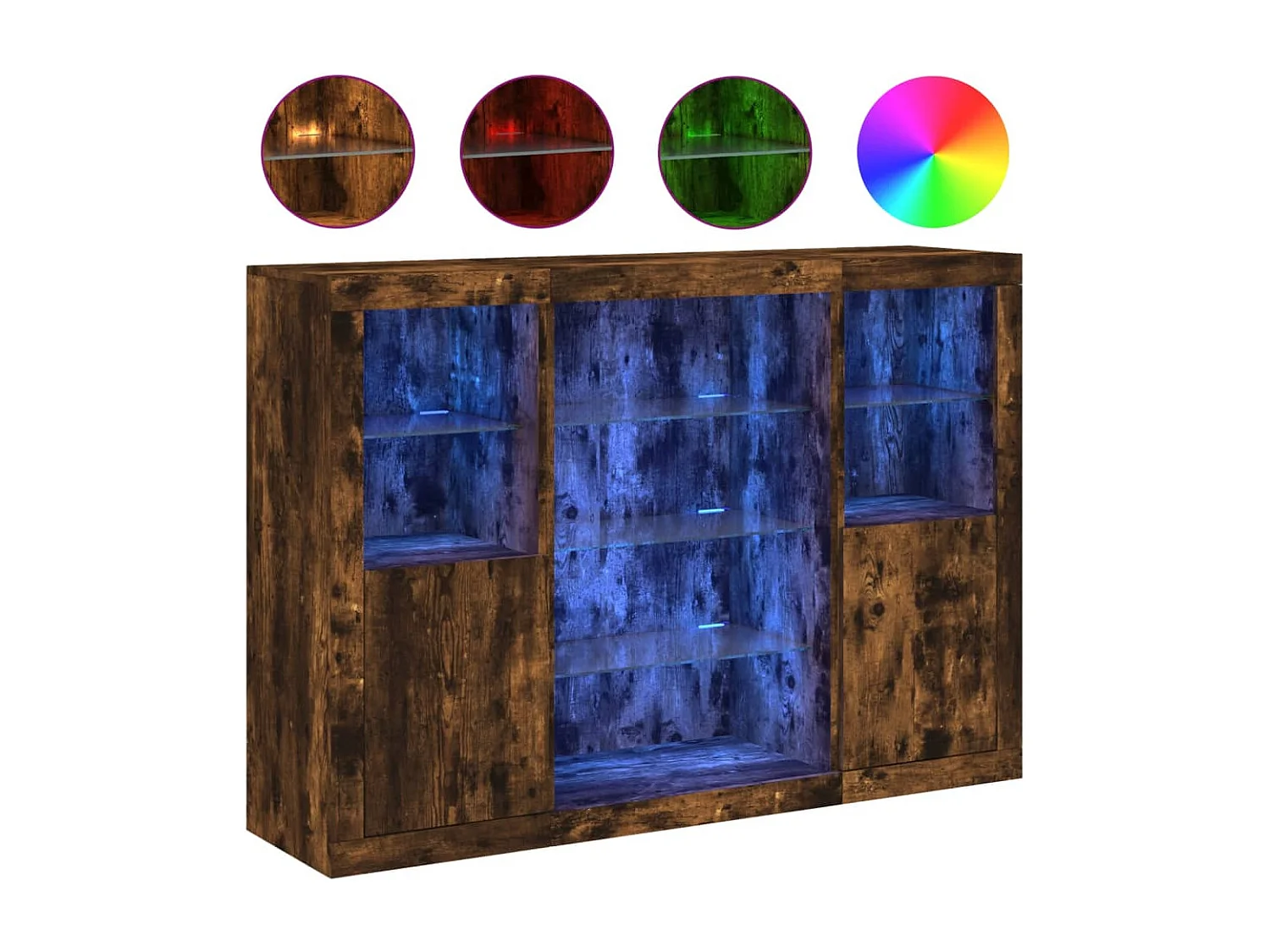 Sideboards mit LED-Leuchten 3 Stk. Räuchereiche Holzwerkstoff