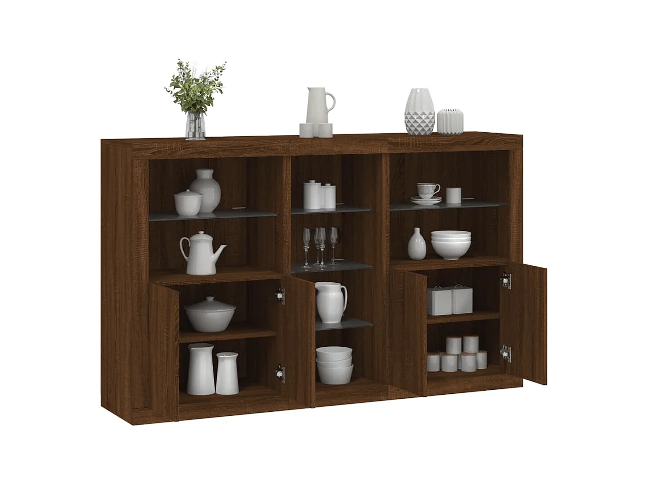 Buffet avec lumières LED chêne marron 162x37x100 cm