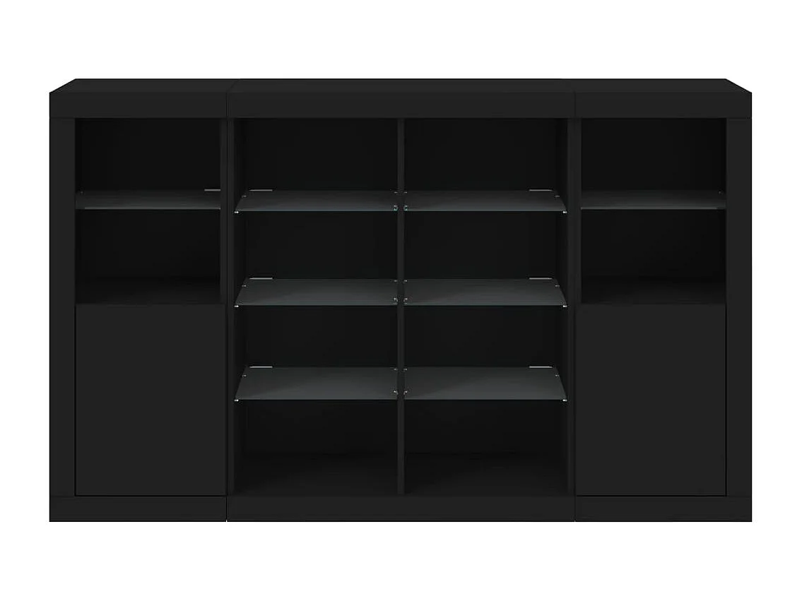 Aparadores c/ luzes LED 3 pcs derivados de madeira preto