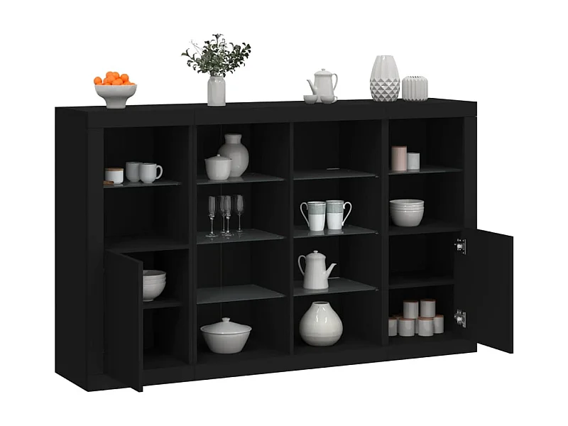 Aparadores c/ luzes LED 3 pcs derivados de madeira preto