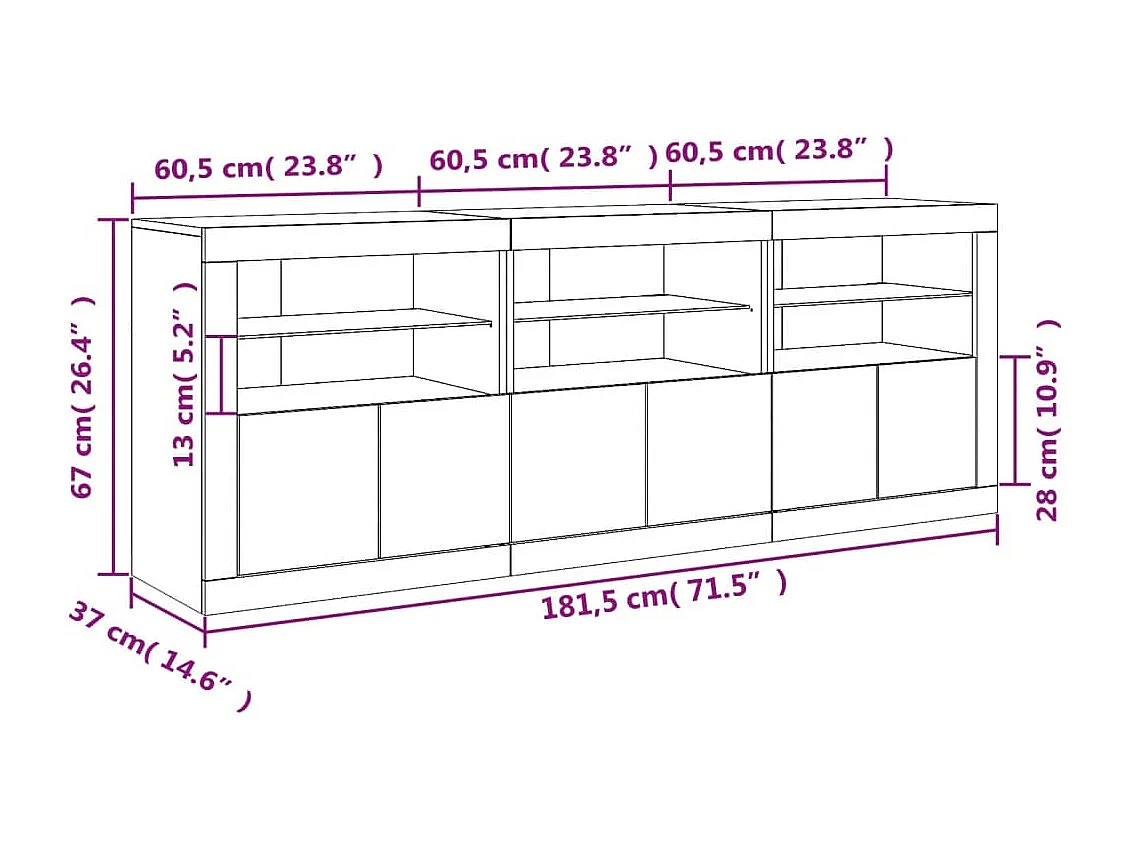 Buffet avec lumières LED chêne sonoma 181,5x37x67 cm