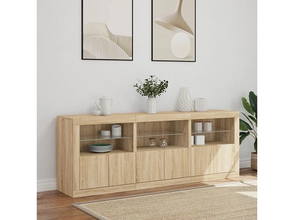 Buffet avec lumières LED chêne sonoma 181,5x37x67 cm