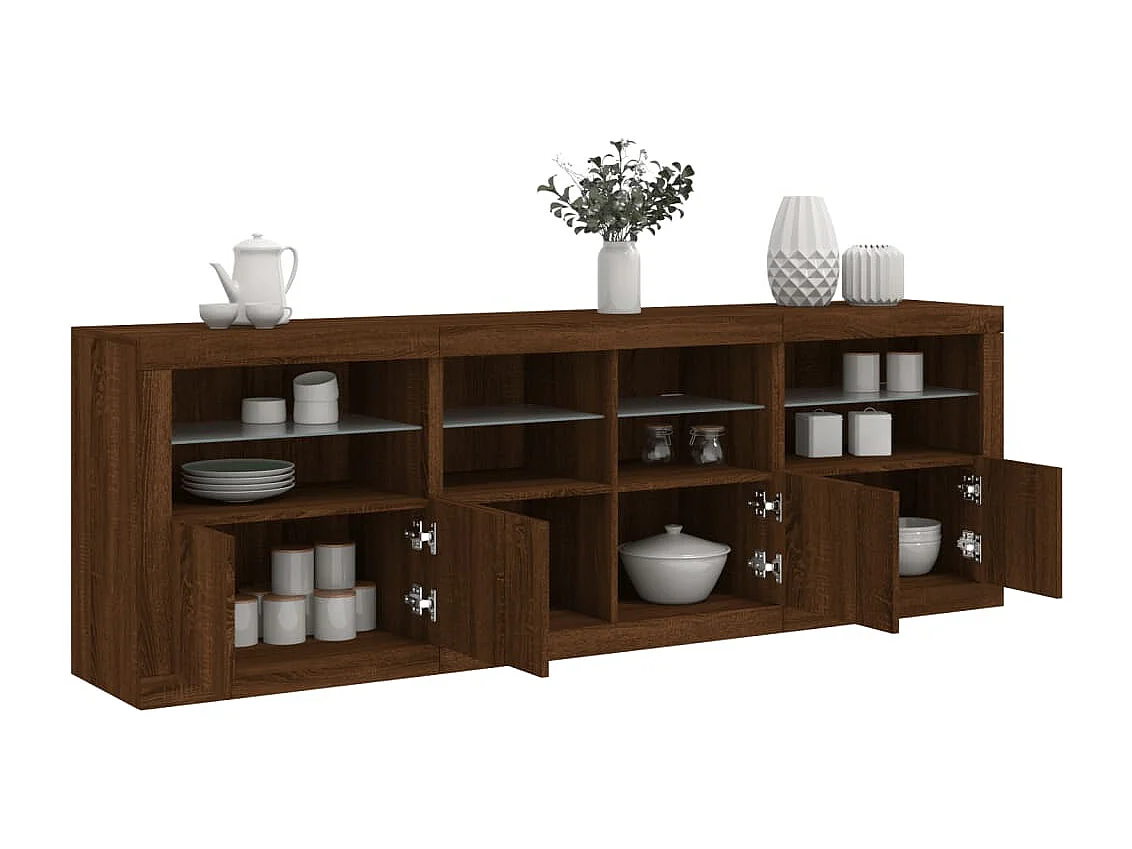 Credenza con Luci LED Rovere Marrone 202x37x67 cm