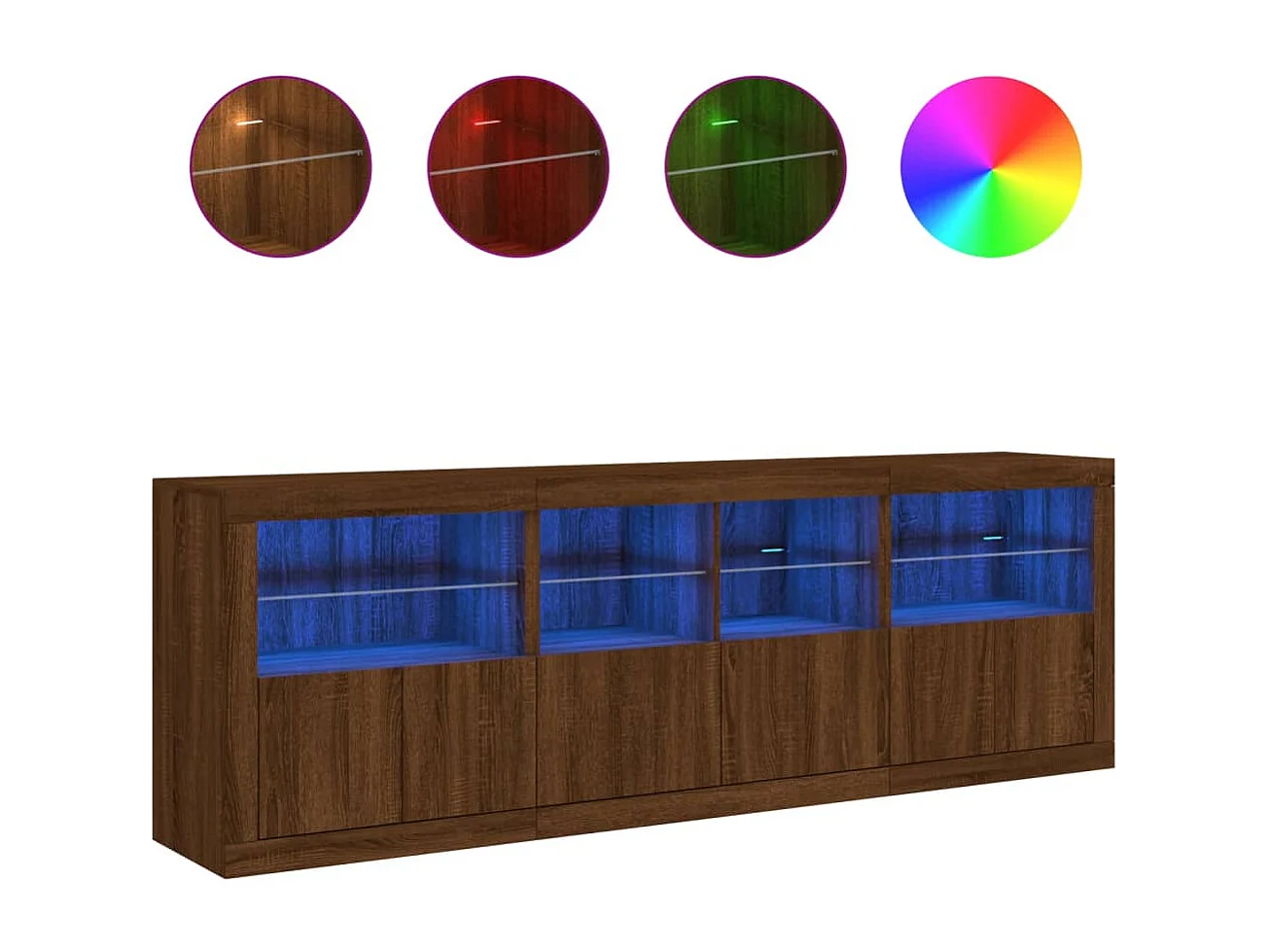 Credenza con Luci LED Rovere Marrone 202x37x67 cm