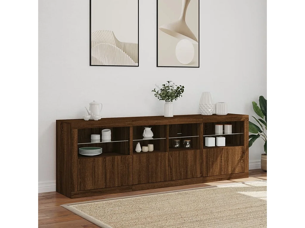 Credenza con Luci LED Rovere Marrone 202x37x67 cm