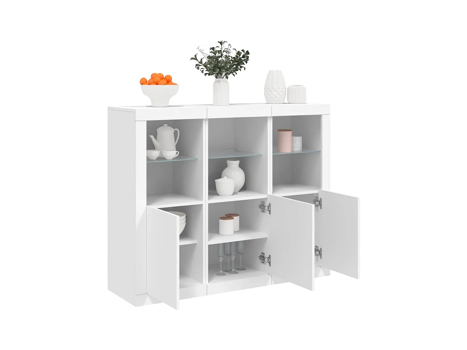 Buffets avec lumières LED 3 pcs blanc bois d'ingénierie