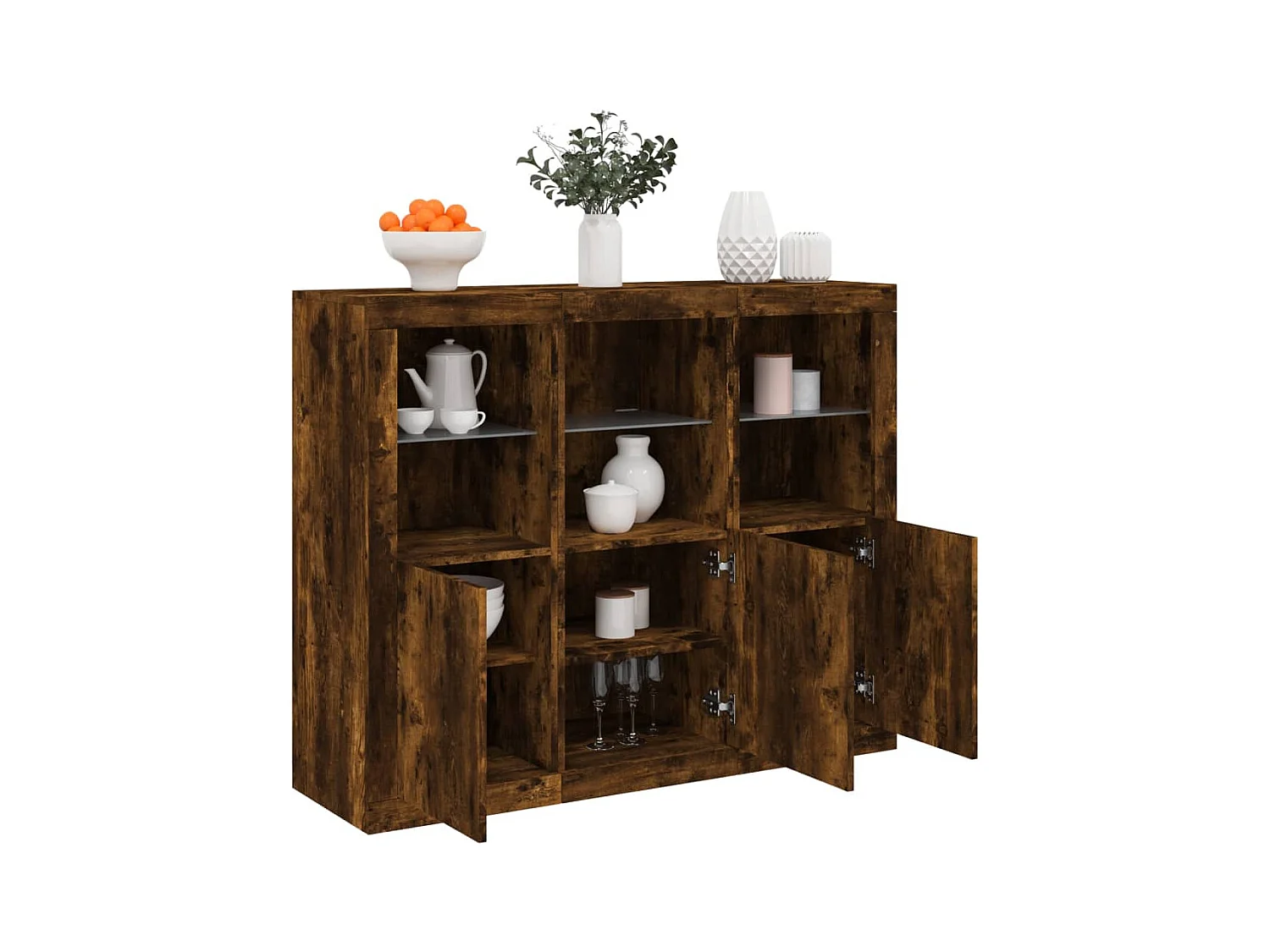 Dressoirs met LED-verlichting 3 st bewerkt hout gerookt eiken