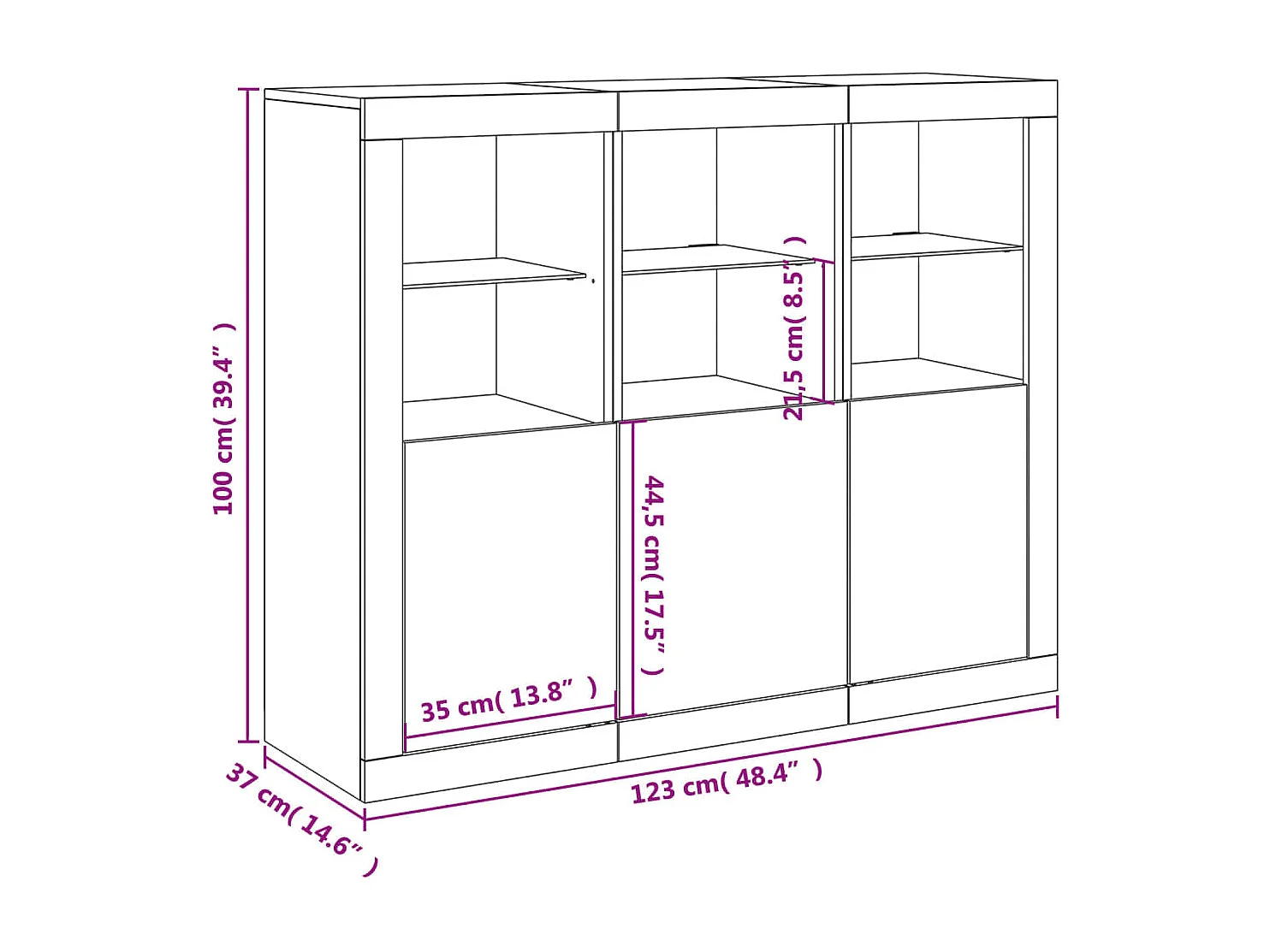 Buffets avec lumières LED 3 pcs chêne fumé bois d'ingénierie