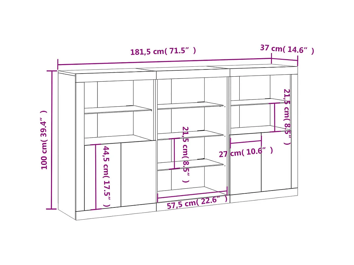 Dressoir met LED-verlichting 181,5x37x100 cm bruin eikenkleur