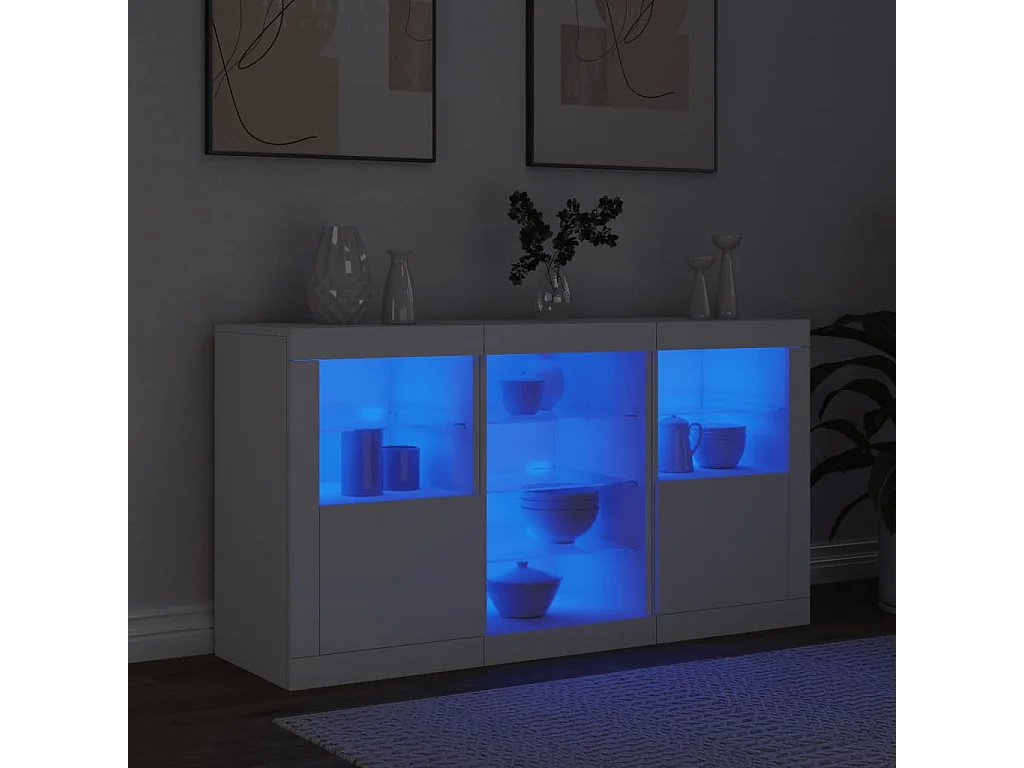 Credenza con Luci LED Bianca 123x37x67 cm