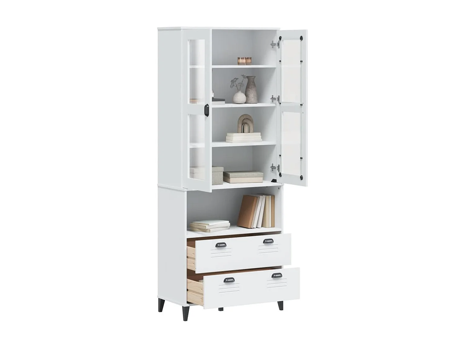 Credenza VIKEN Bianca 80x40x200 cm in Legno Massello di Pino