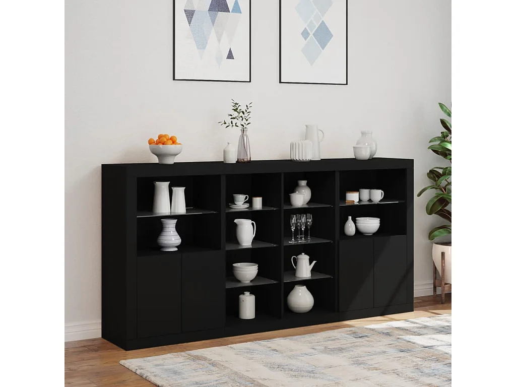 Aparador com luzes LED 202x37x100 cm preto