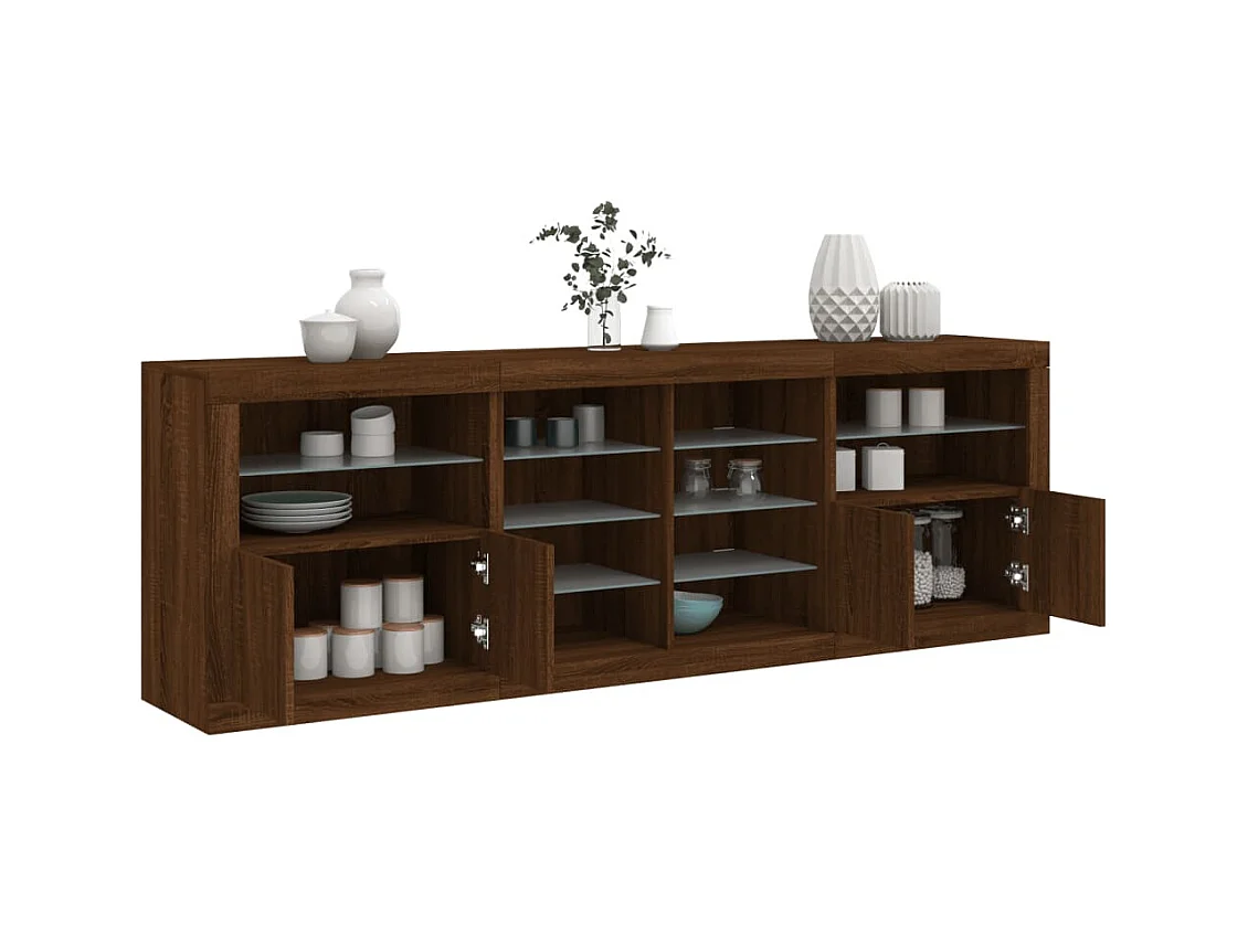 Buffet avec lumières LED chêne marron 202x37x67 cm