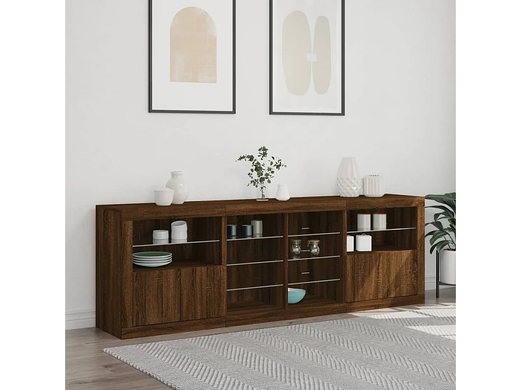 Aparador com luzes LED 202x37x67 cm carvalho castanho