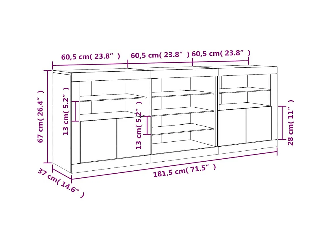 Aparador com luzes LED 181,5x37x67 cm carvalho castanho