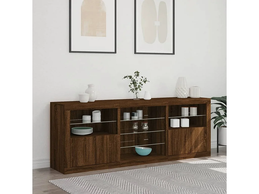 Aparador com luzes LED 181,5x37x67 cm carvalho castanho