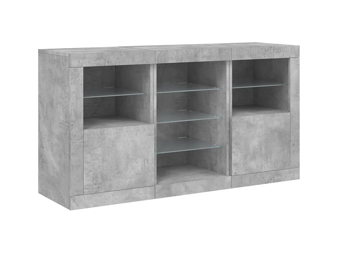 Buffet avec lumières LED gris béton 123x37x67 cm