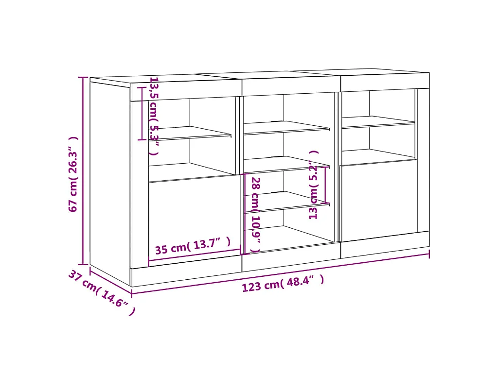 Sideboard mit LED-Leuchten Betongrau 123x37x67 cm