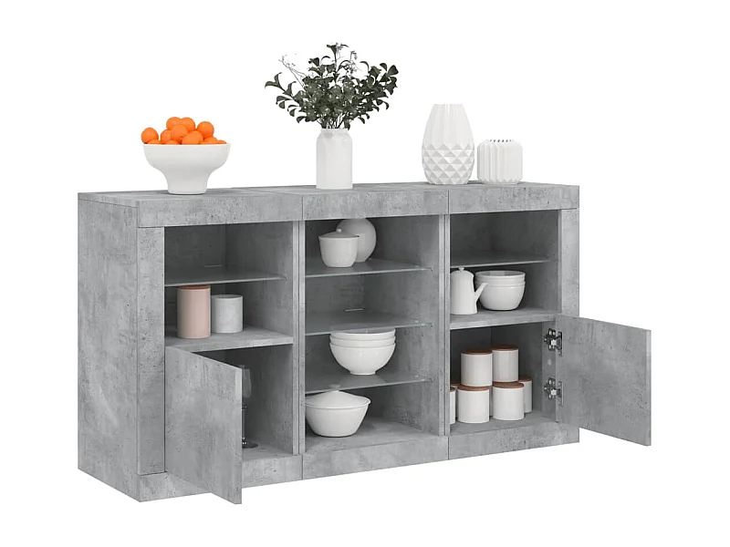 Buffet avec lumières LED gris béton 123x37x67 cm