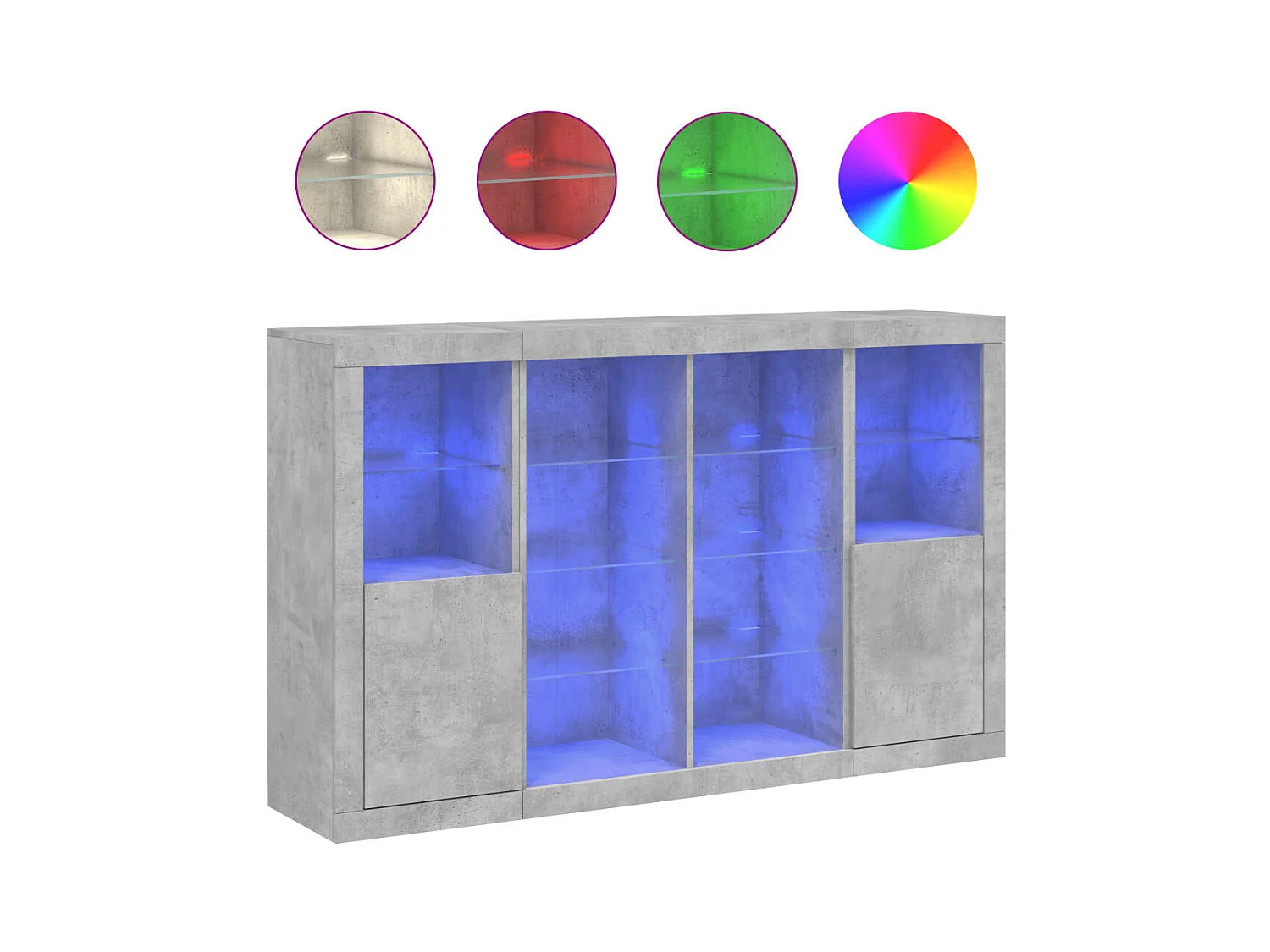 Buffets avec lumières LED 3 pcs gris béton bois d'ingénierie