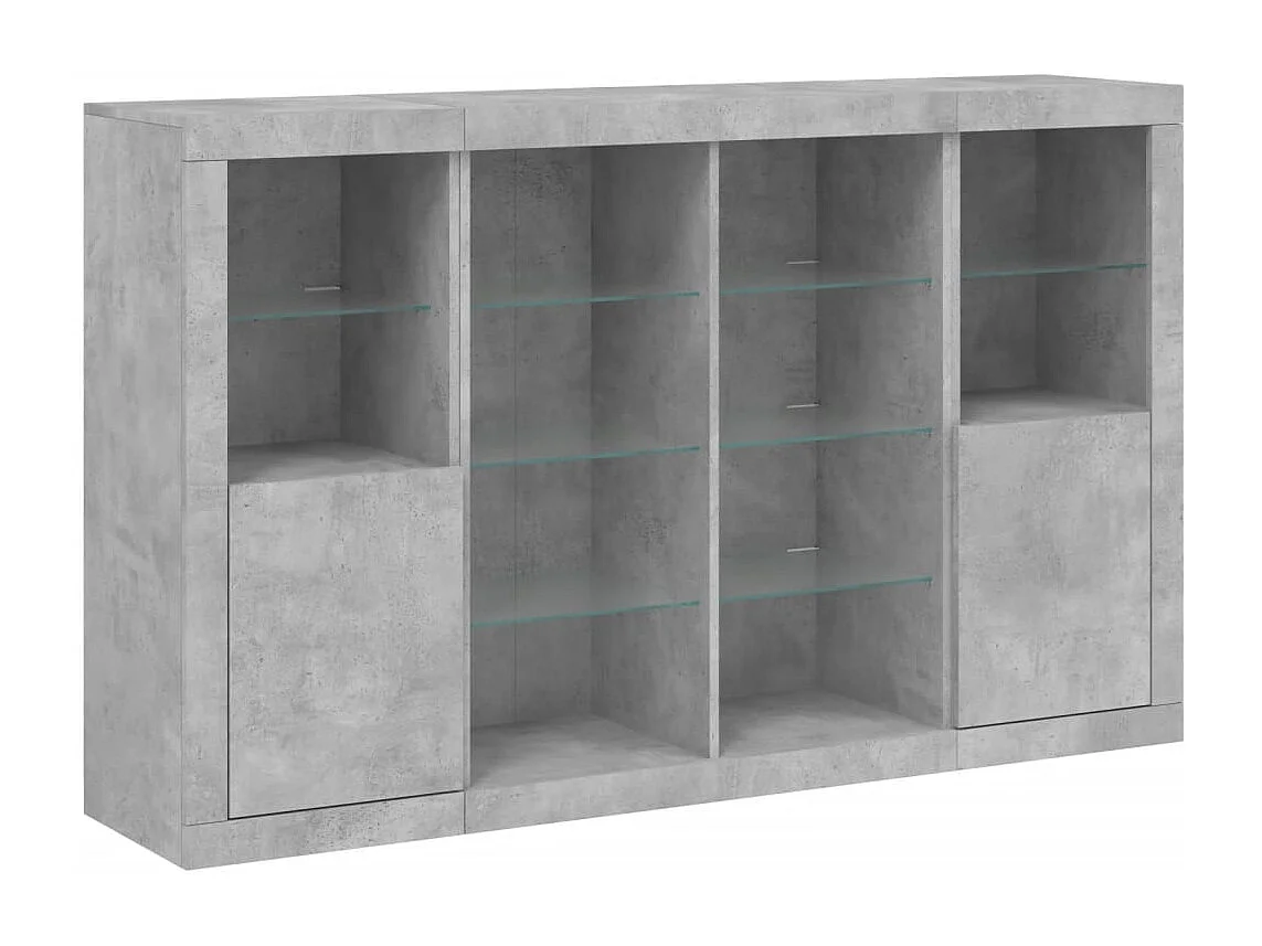 Buffets avec lumières LED 3 pcs gris béton bois d'ingénierie