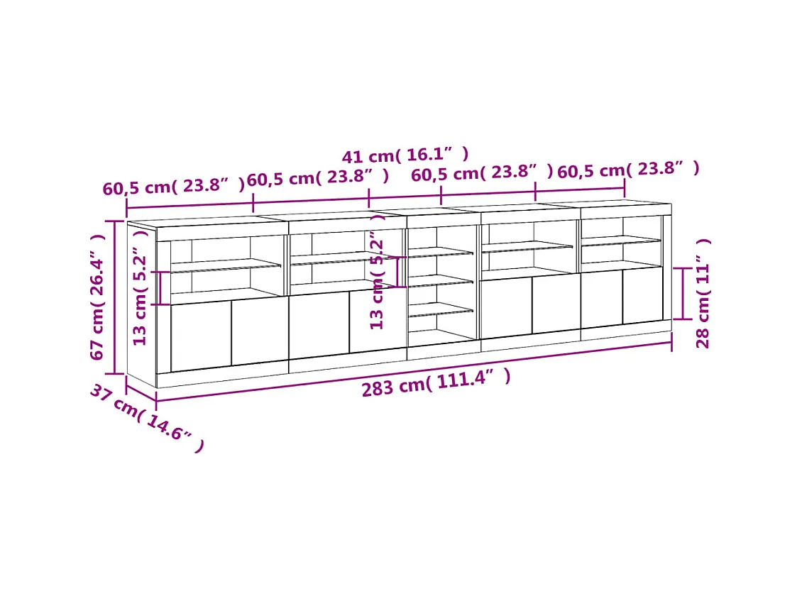 Aparador com luzes LED 283x37x67 cm carvalho sonoma