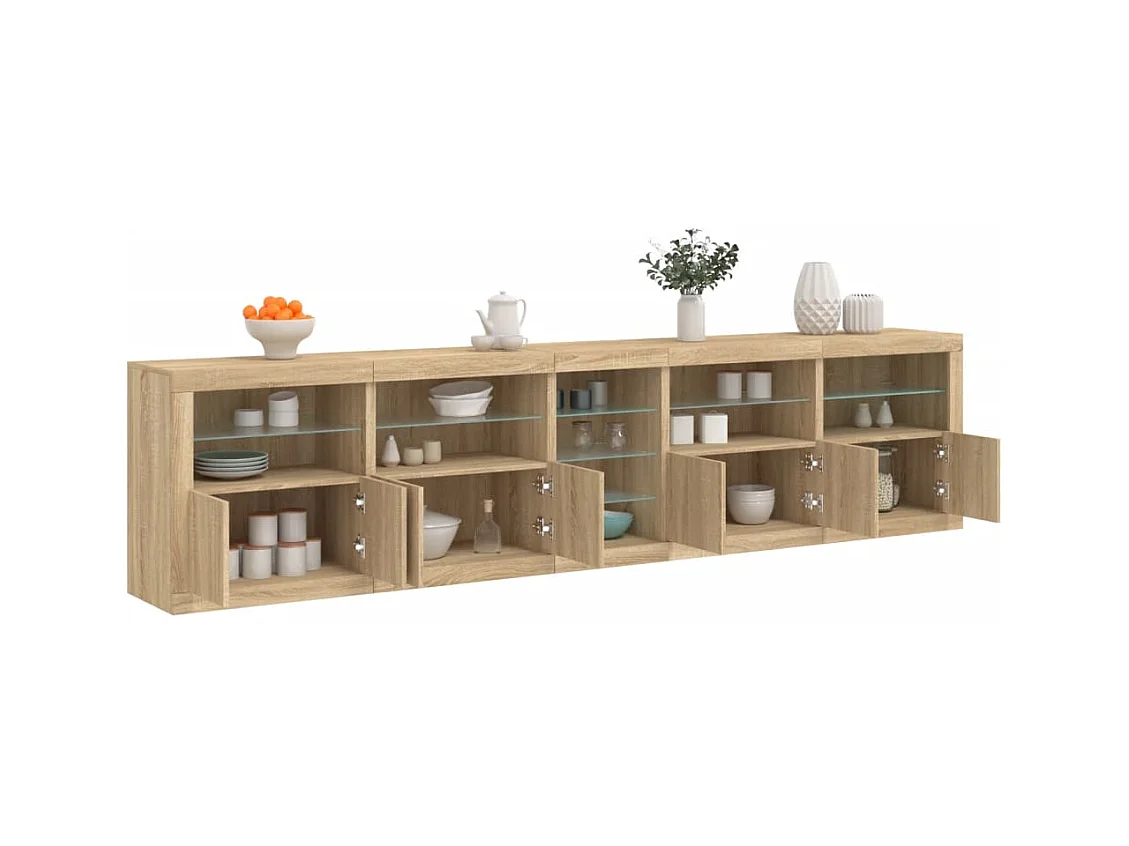 Buffet avec lumières LED chêne sonoma 283x37x67 cm