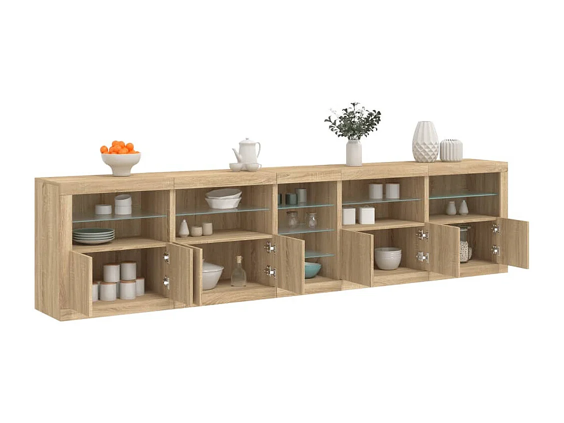 Buffet avec lumières LED chêne sonoma 283x37x67 cm