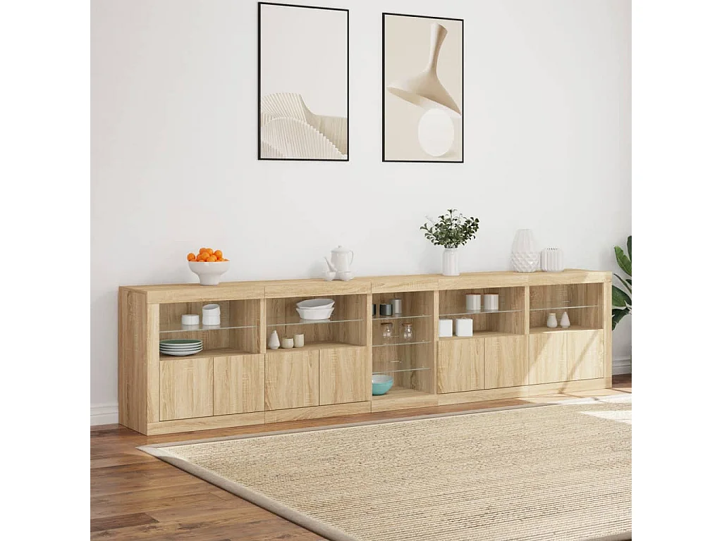 Buffet avec lumières LED chêne sonoma 283x37x67 cm