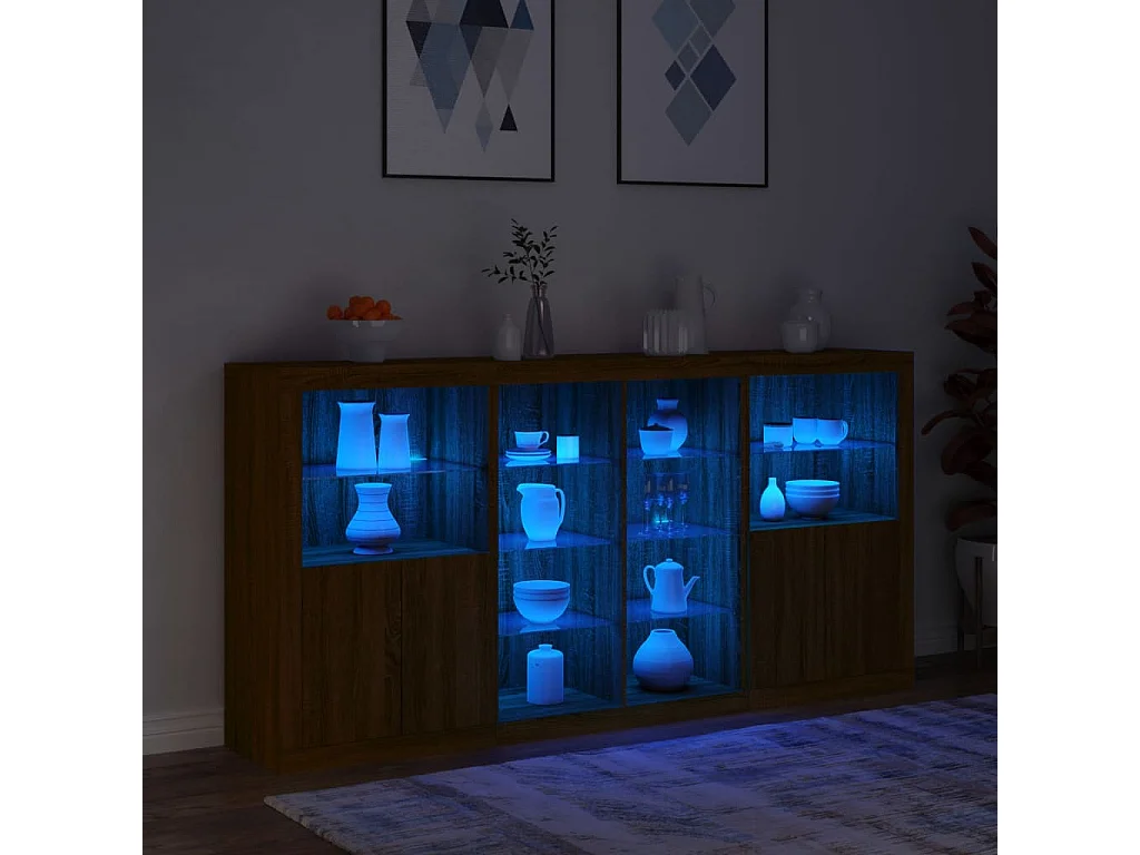 Aparador com luzes LED 202x37x100 cm carvalho castanho