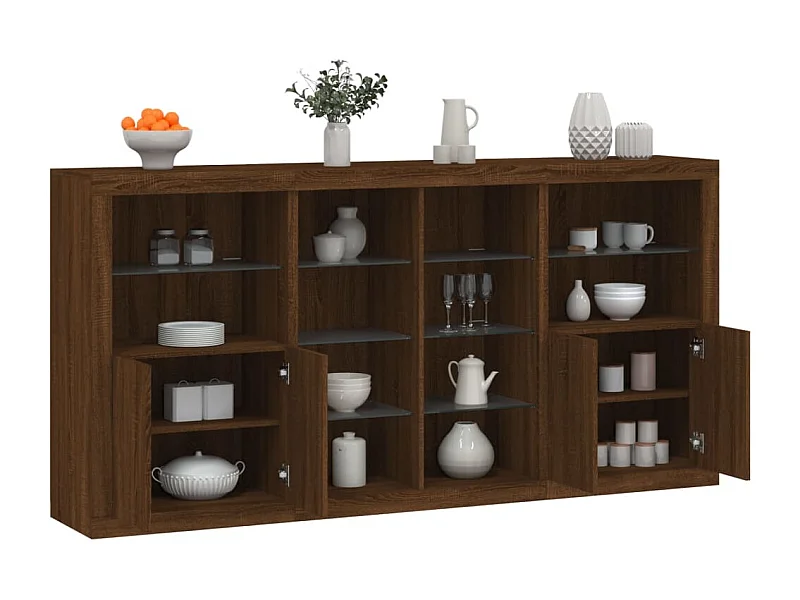 Aparador com luzes LED 202x37x100 cm carvalho castanho