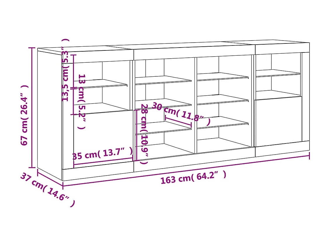 Buffet avec lumières LED blanc 163x37x67 cm