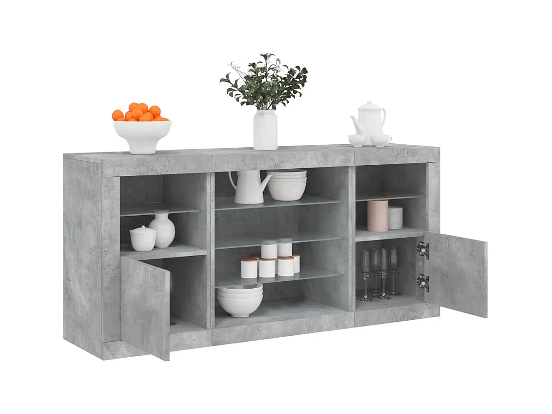 Buffet avec lumières LED gris béton 142,5x37x67 cm