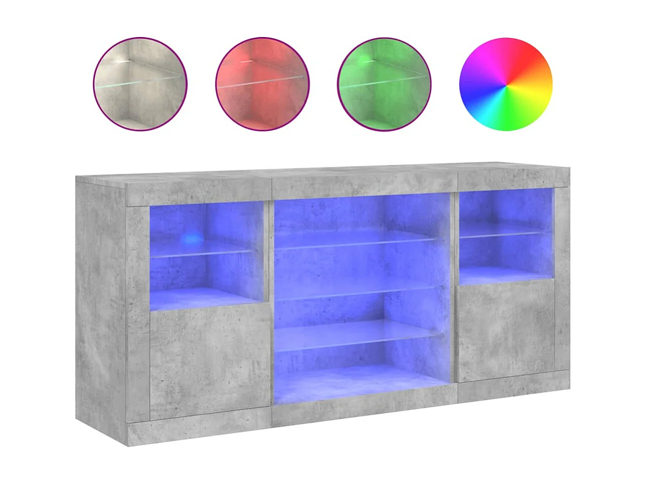 Buffet avec lumières LED gris béton 142,5x37x67 cm