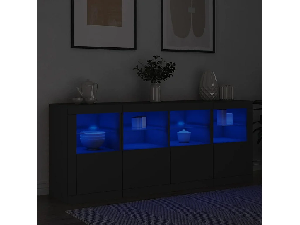 Aparador com luzes LED 163x37x67 cm preto