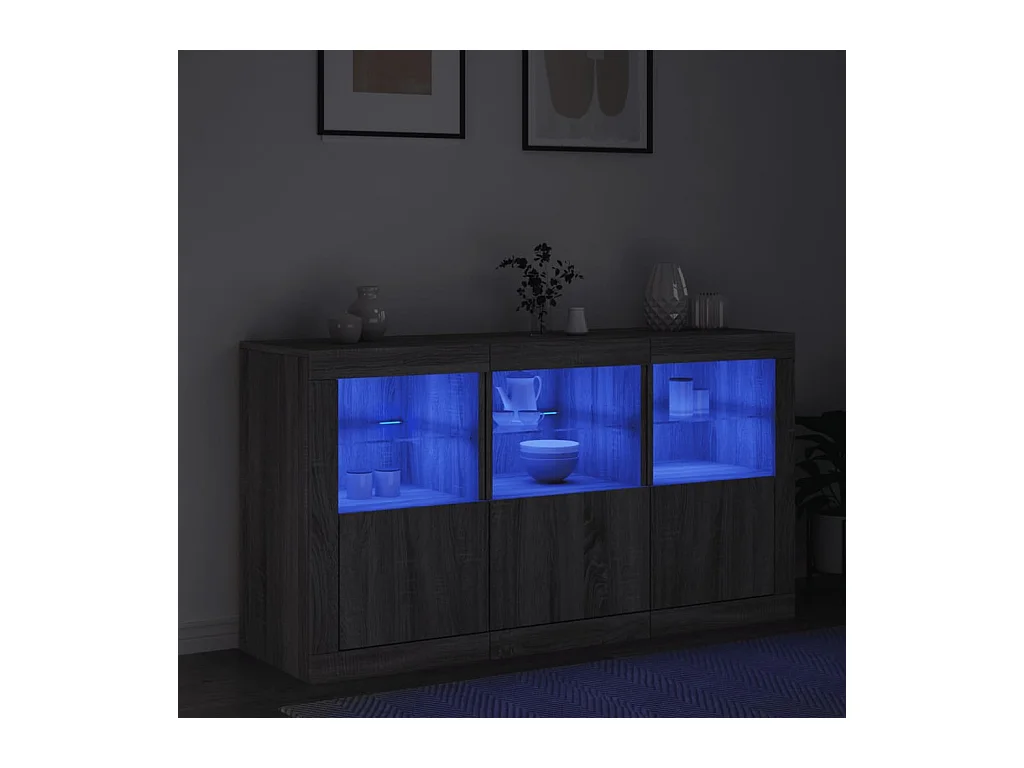Buffet avec lumières LED sonoma gris 123x37x67 cm