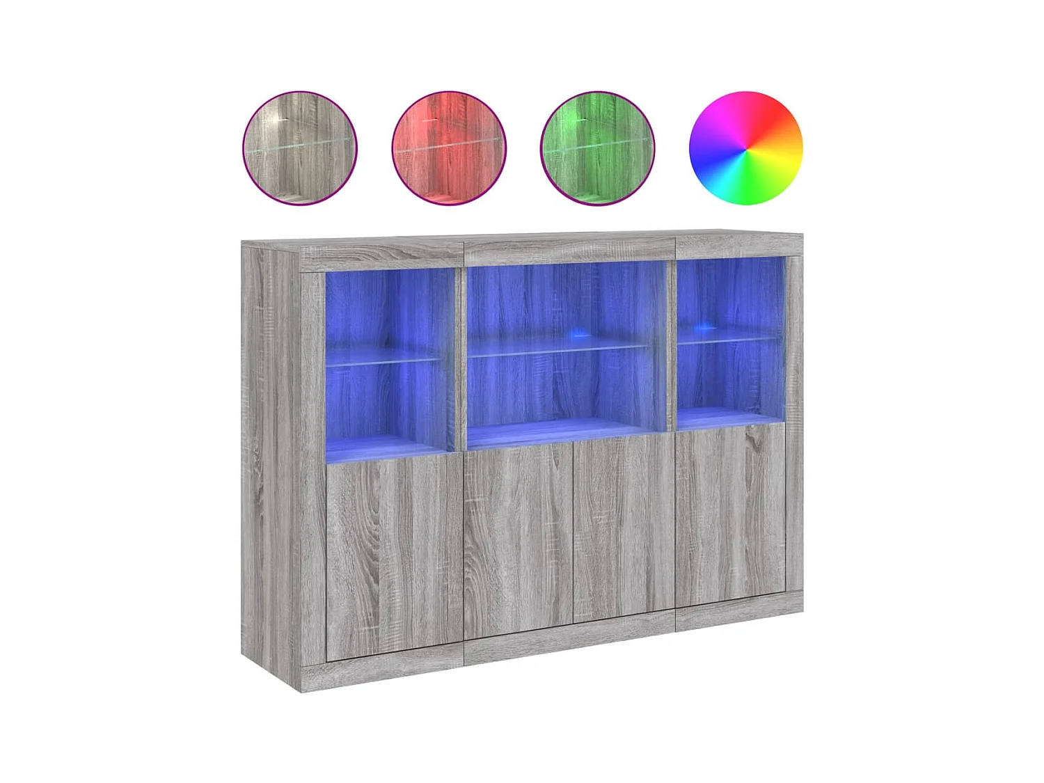 Aparador con luz LED 3 pzas madera de ingeniería gris Sonoma