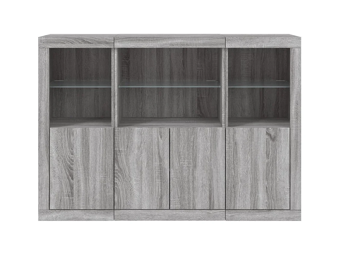 Aparador con luz LED 3 pzas madera de ingeniería gris Sonoma