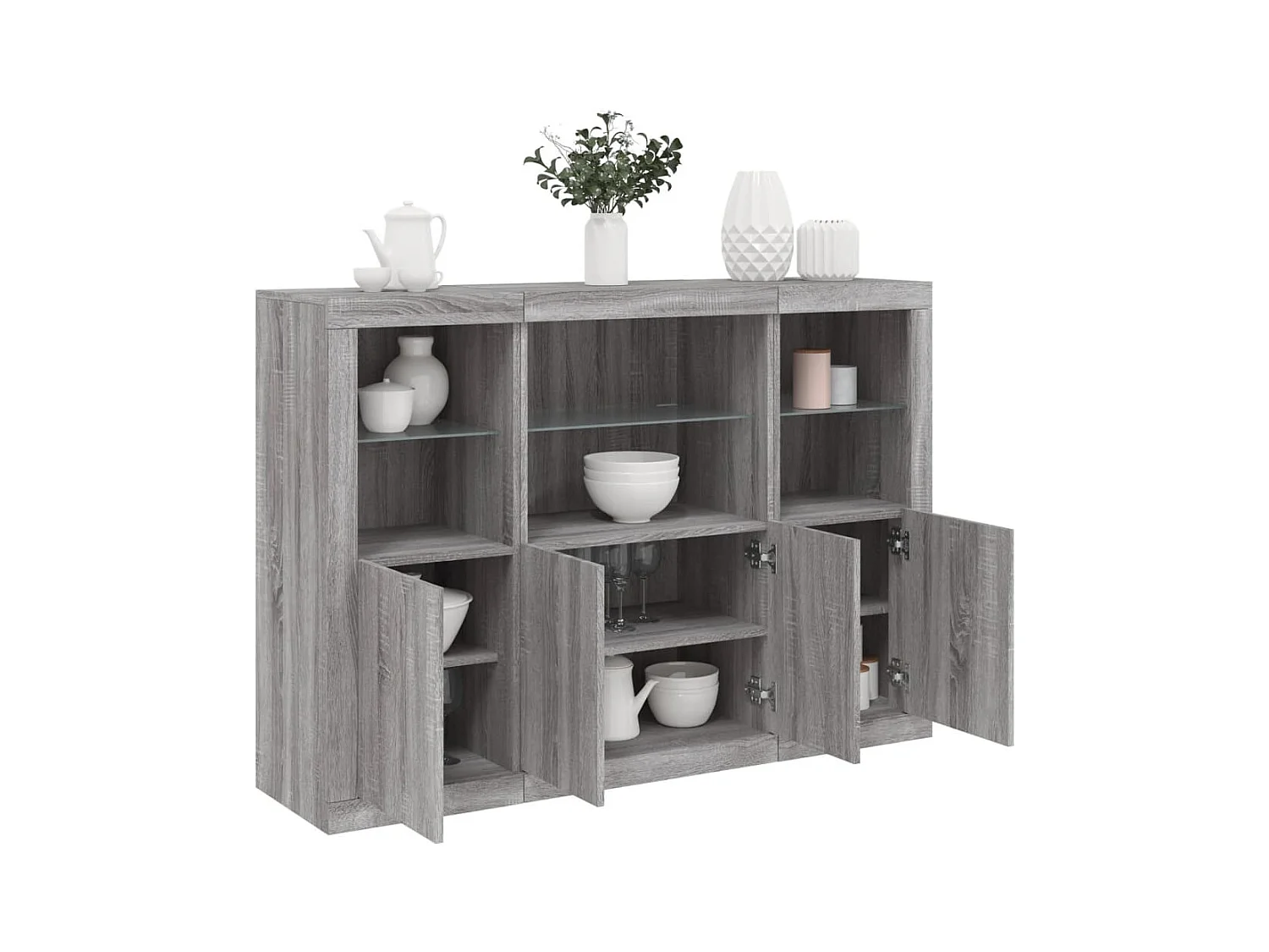 Buffets avec lumières LED 3 pcs sonoma gris bois d'ingénierie