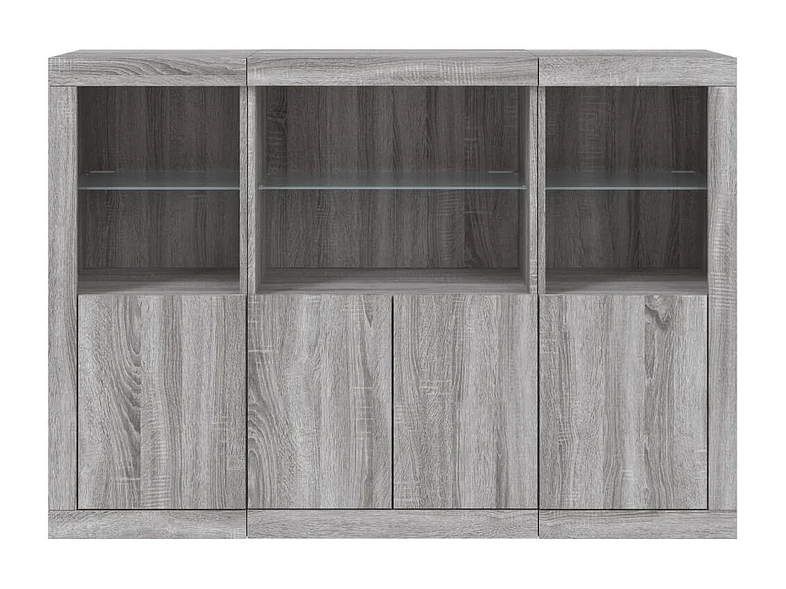 Sideboards mit LED-Leuchten 3 Stk. Grau Sonoma Holzwerkstoff