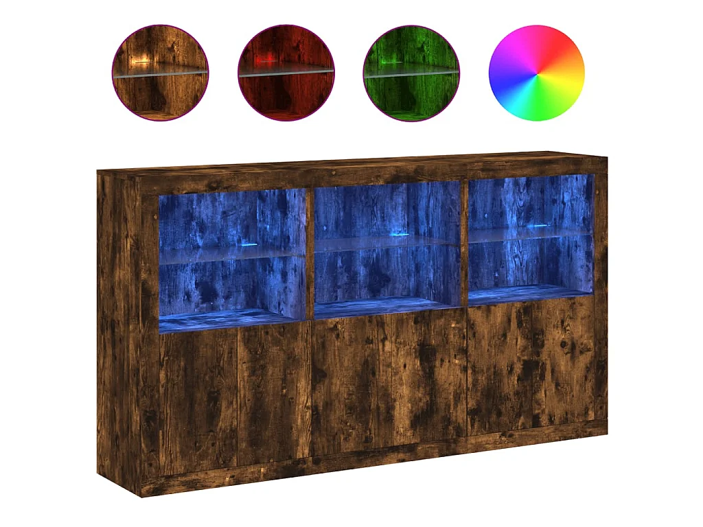 Credenza con Luci LED Rovere Fumo 181,5x37x100 cm