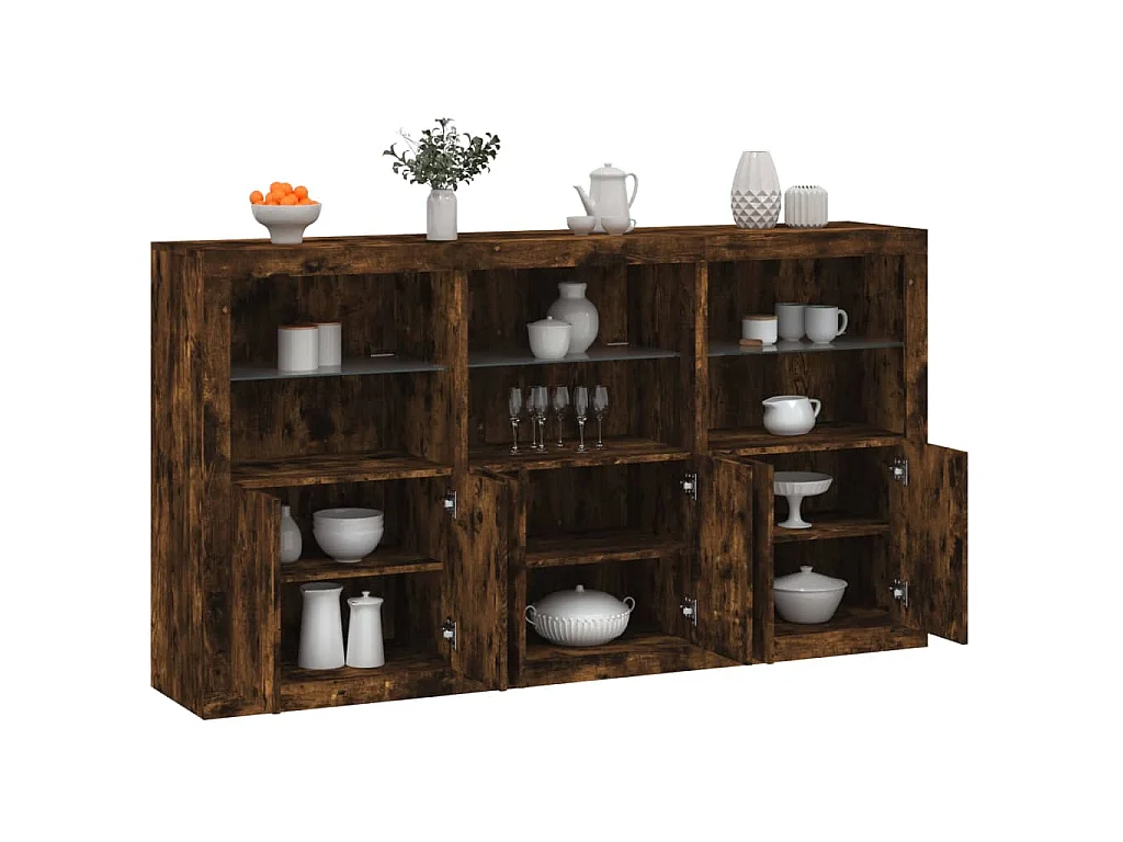 Credenza con Luci LED Rovere Fumo 181,5x37x100 cm
