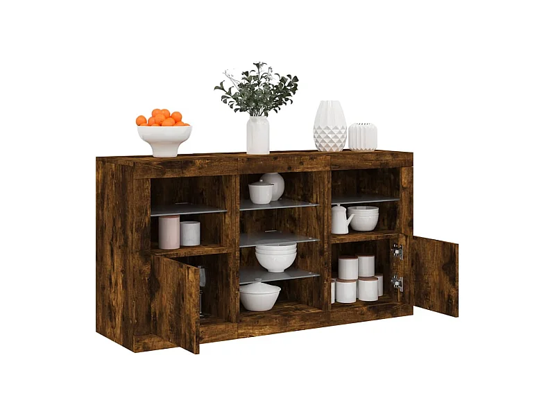 Sideboard mit LED-Leuchten Räuchereiche 123x37x67 cm