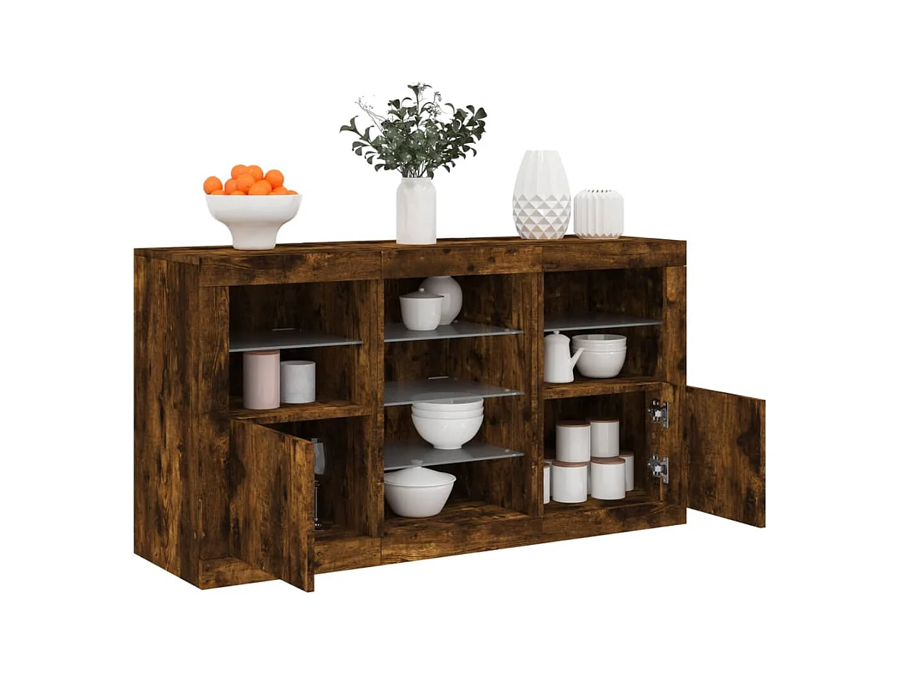 Sideboard mit LED-Leuchten Räuchereiche 123x37x67 cm