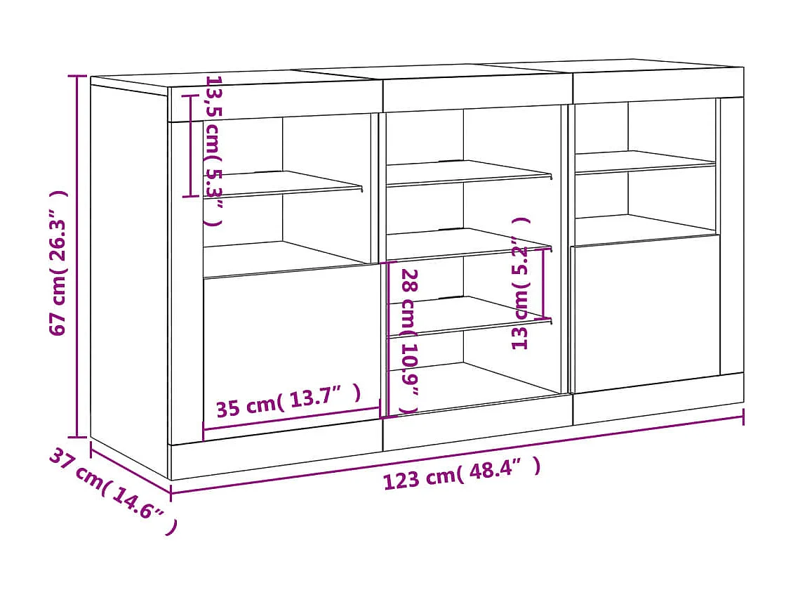Sideboard mit LED-Leuchten Räuchereiche 123x37x67 cm
